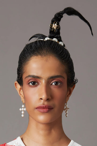 Mini Cross Pearl Earrings 