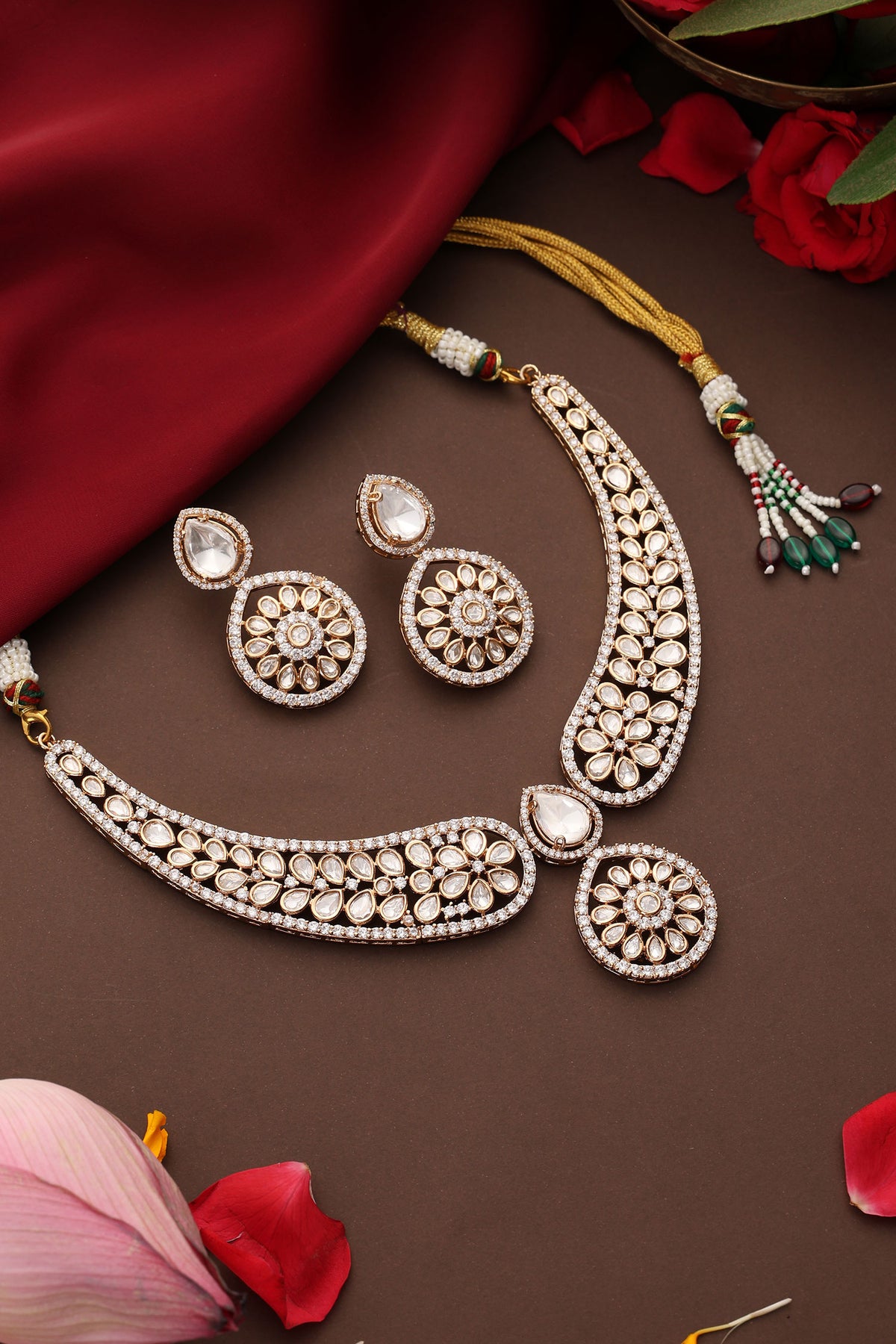 Polki Studded Pendant Necklace Set 
