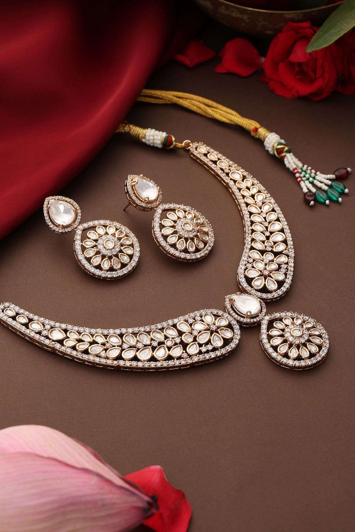 Polki Studded Pendant Necklace Set 