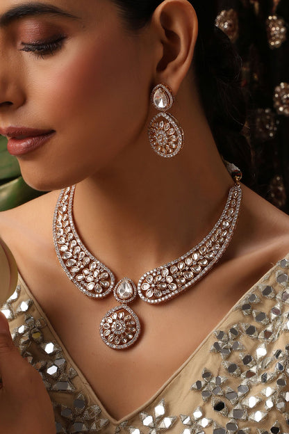 Polki Studded Pendant Necklace Set 