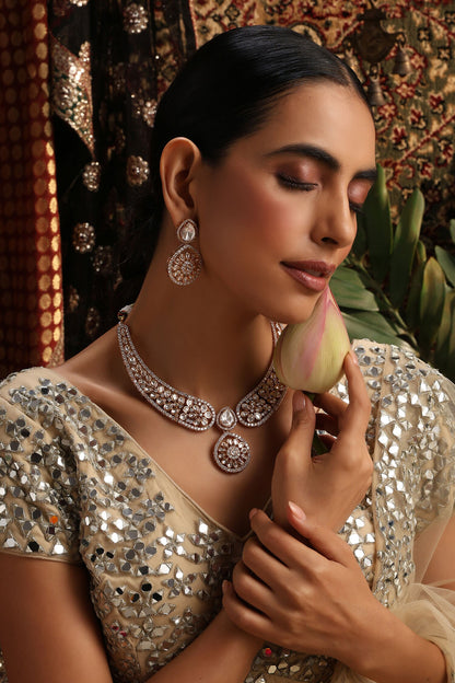 Polki Studded Pendant Necklace Set 