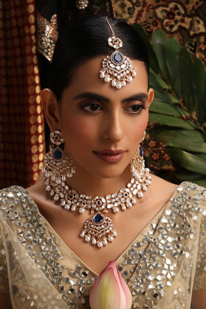 Polki Studded Pendant Necklace Set 