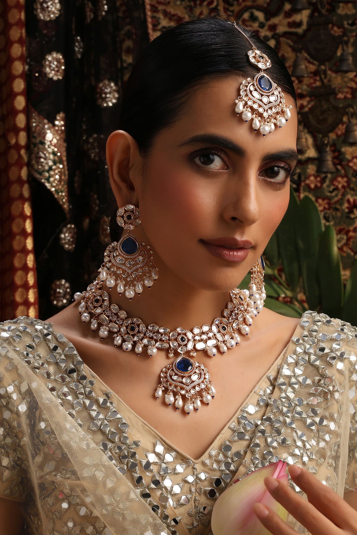 Polki Studded Pendant Necklace Set 