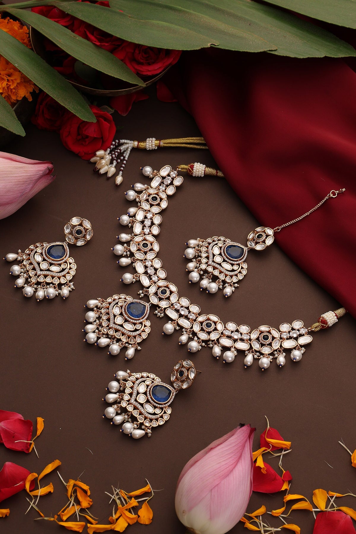 Polki Studded Pendant Necklace Set 