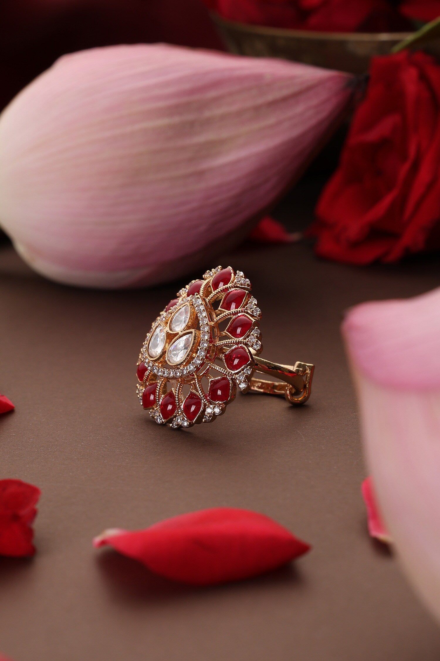 Ruby And Polki Embellished Ring 