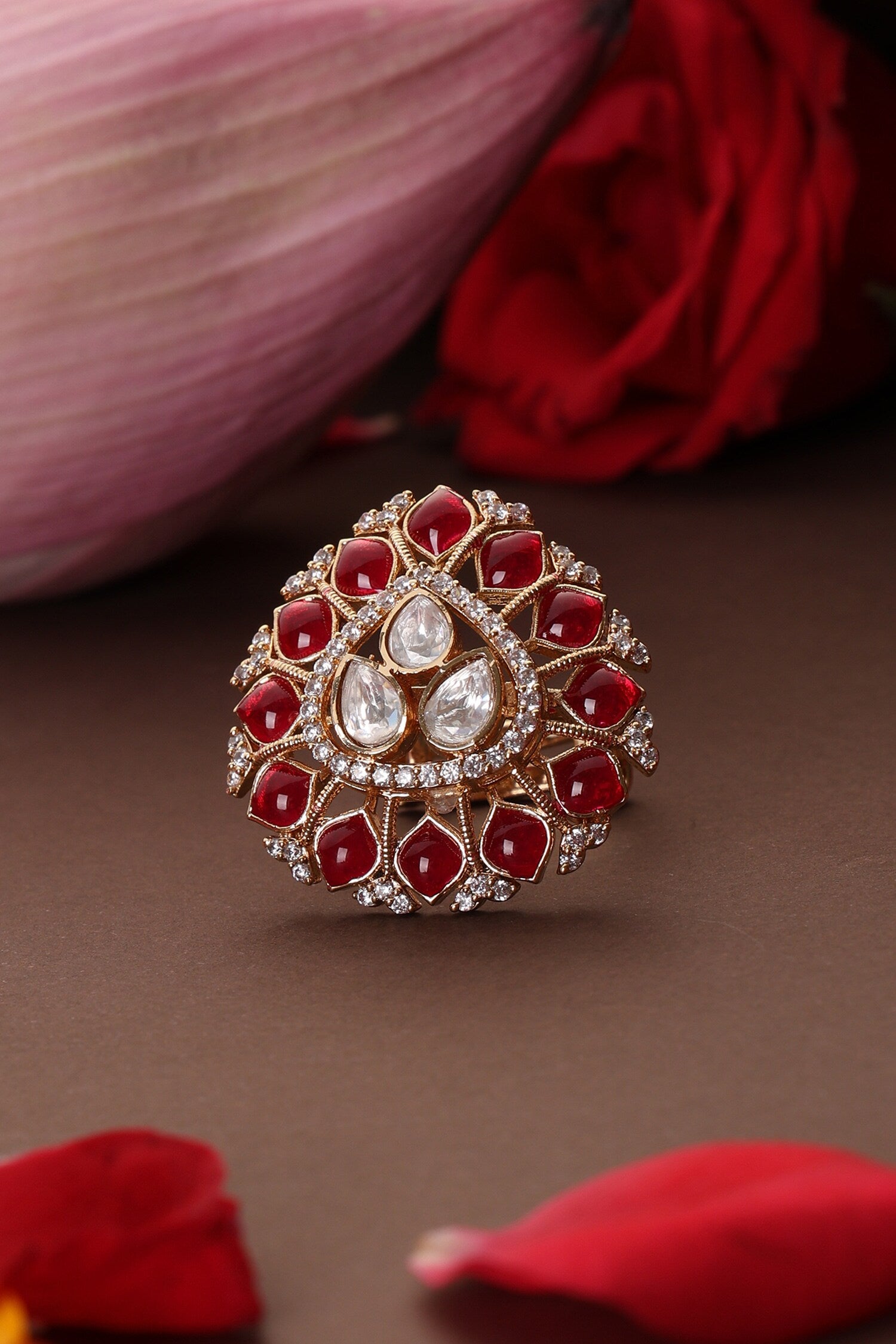 Ruby And Polki Embellished Ring 