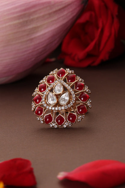 Ruby And Polki Embellished Ring 