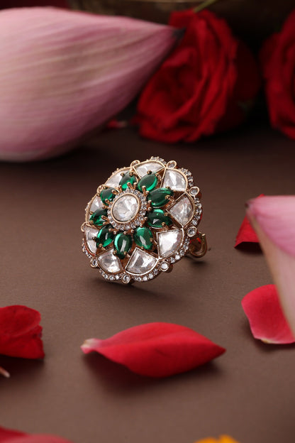 Emerald And Polki Embellished Ring 