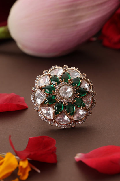 Emerald And Polki Embellished Ring 