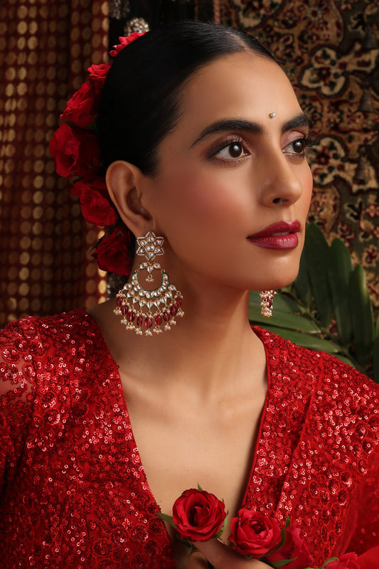 Red Gold Plated Polki Chandbalis 