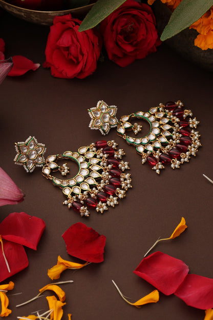 Red Gold Plated Polki Chandbalis 