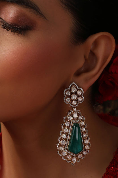 Emerald Polki Dangler Earrings 
