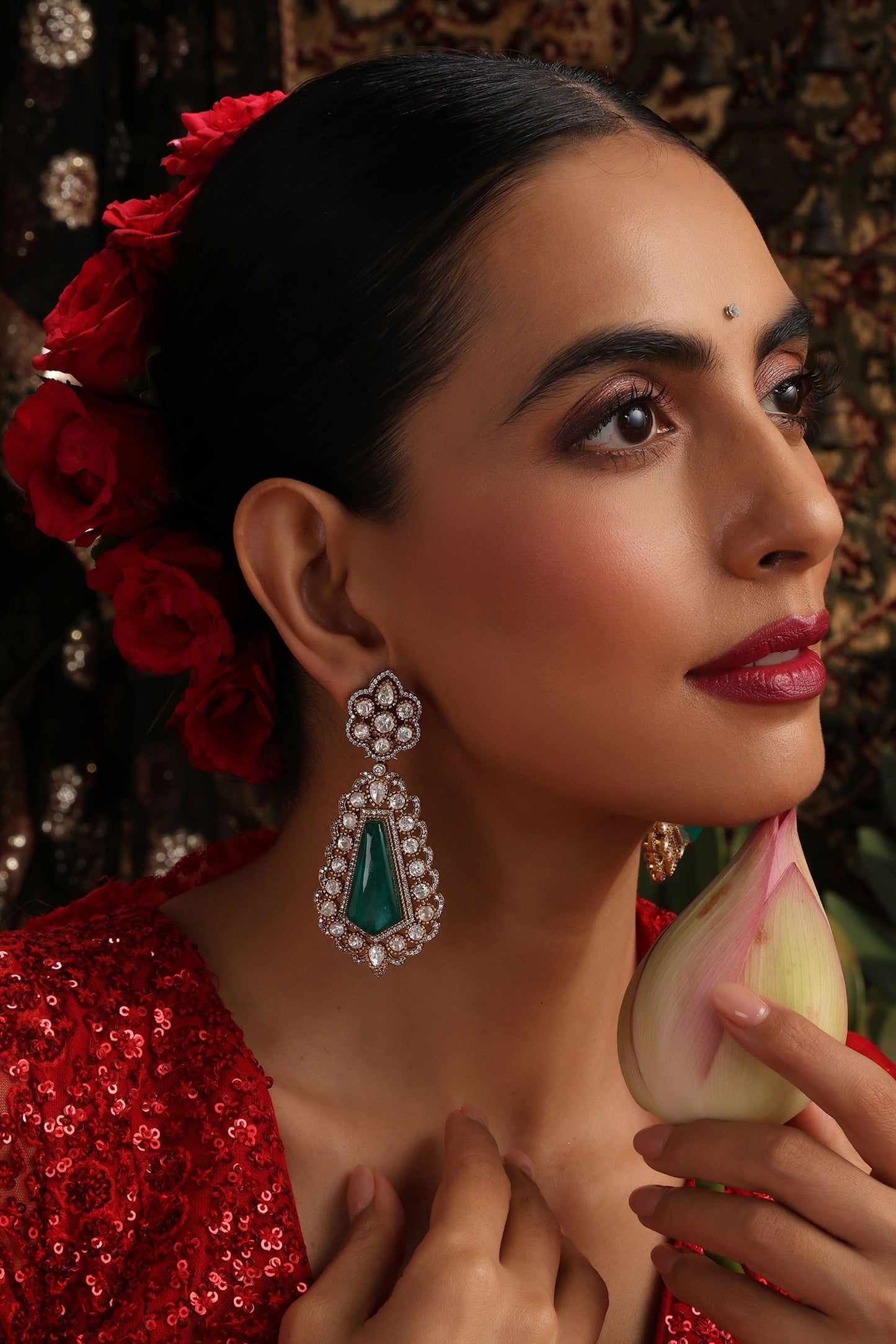Emerald Polki Dangler Earrings 