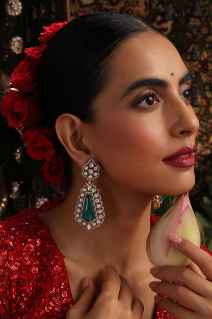 Emerald Polki Dangler Earrings 