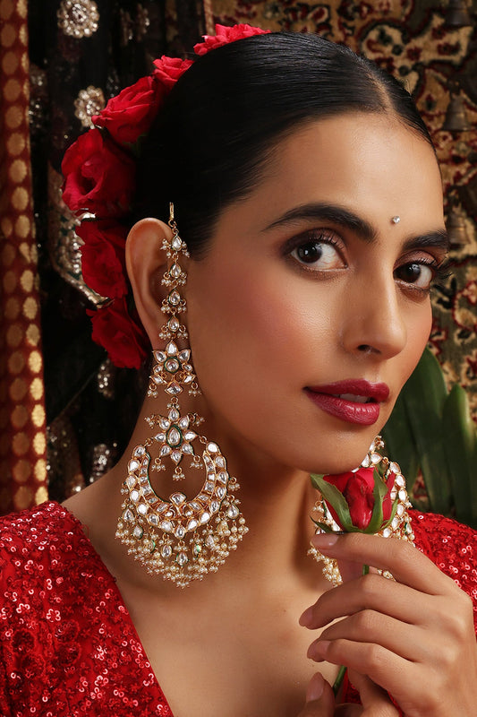 Gold Plated Polki Chandbali Earrings 