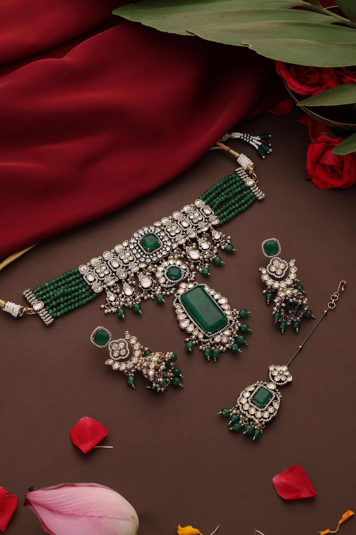Polki Embellished Pendant Choker Set 
