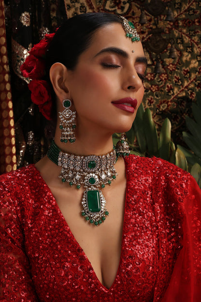 Polki Embellished Pendant Choker Set 