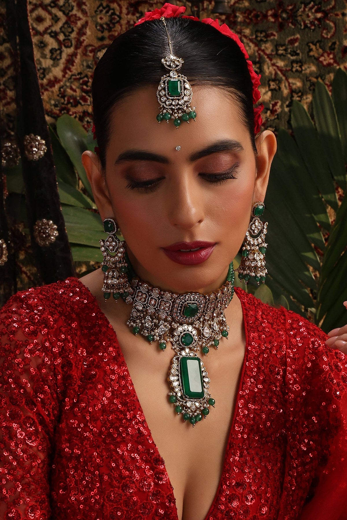 Polki Embellished Pendant Choker Set 