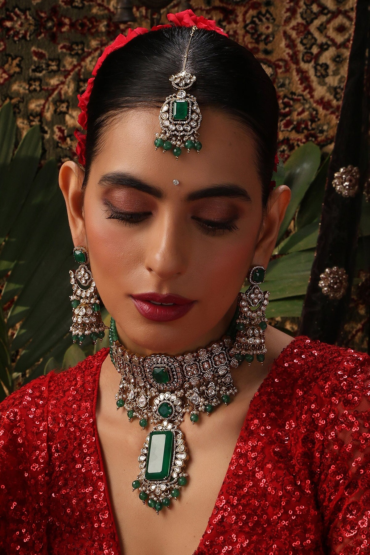 Polki Embellished Pendant Choker Set 