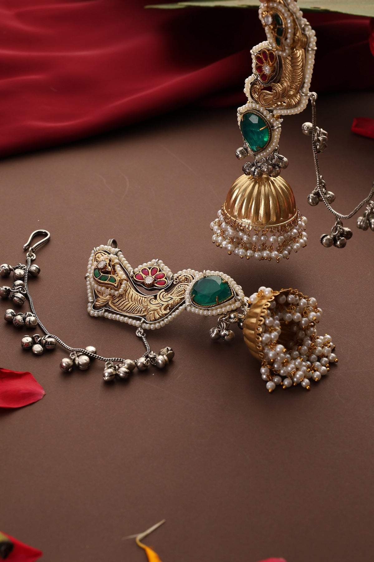 Green Gold Plated Jhumkas 