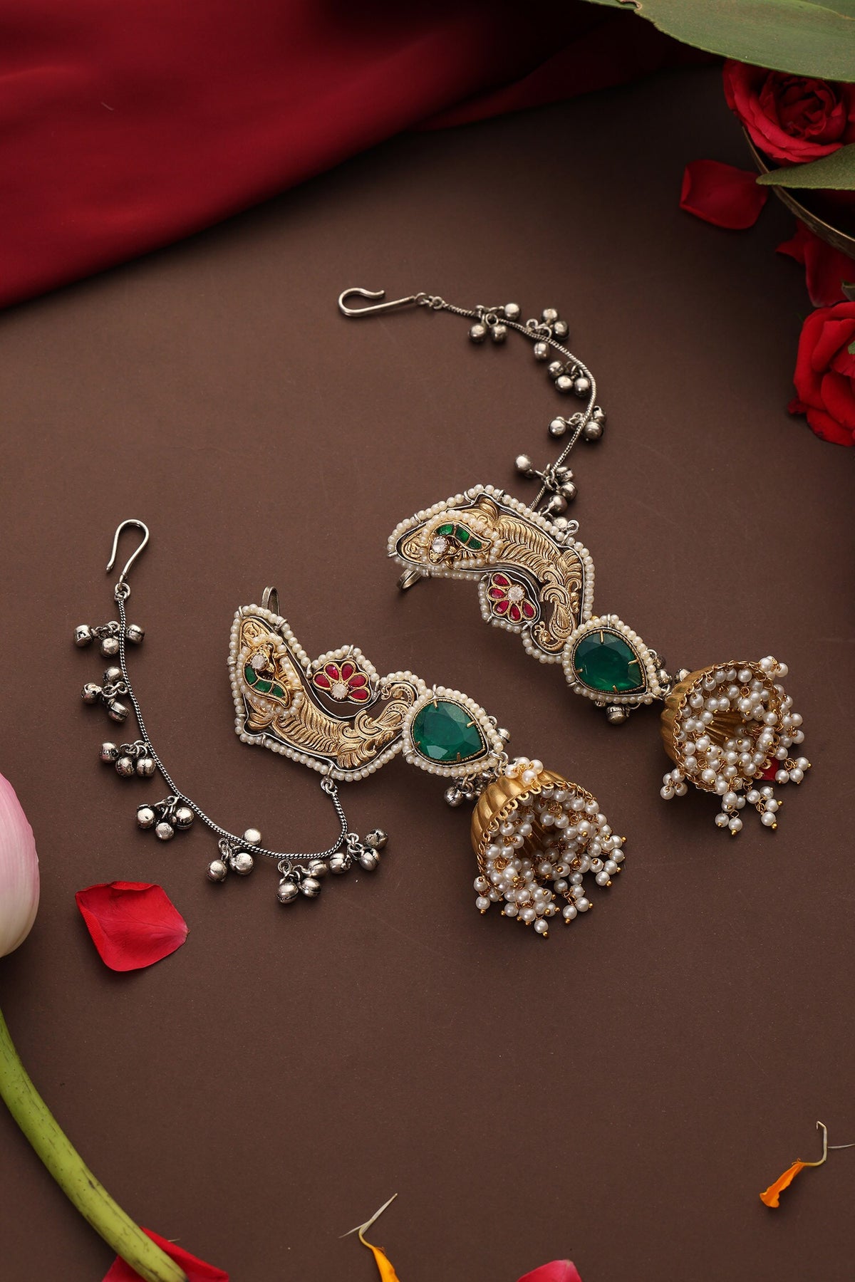 Green Gold Plated Jhumkas 