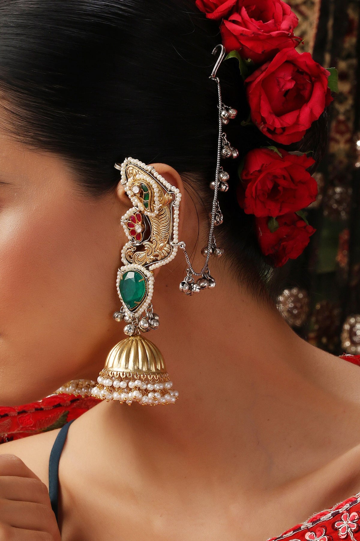 Green Gold Plated Jhumkas 