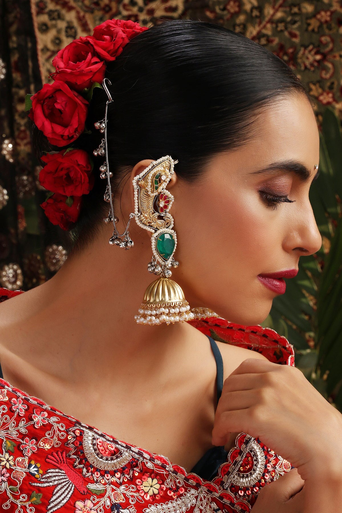 Green Gold Plated Jhumkas 