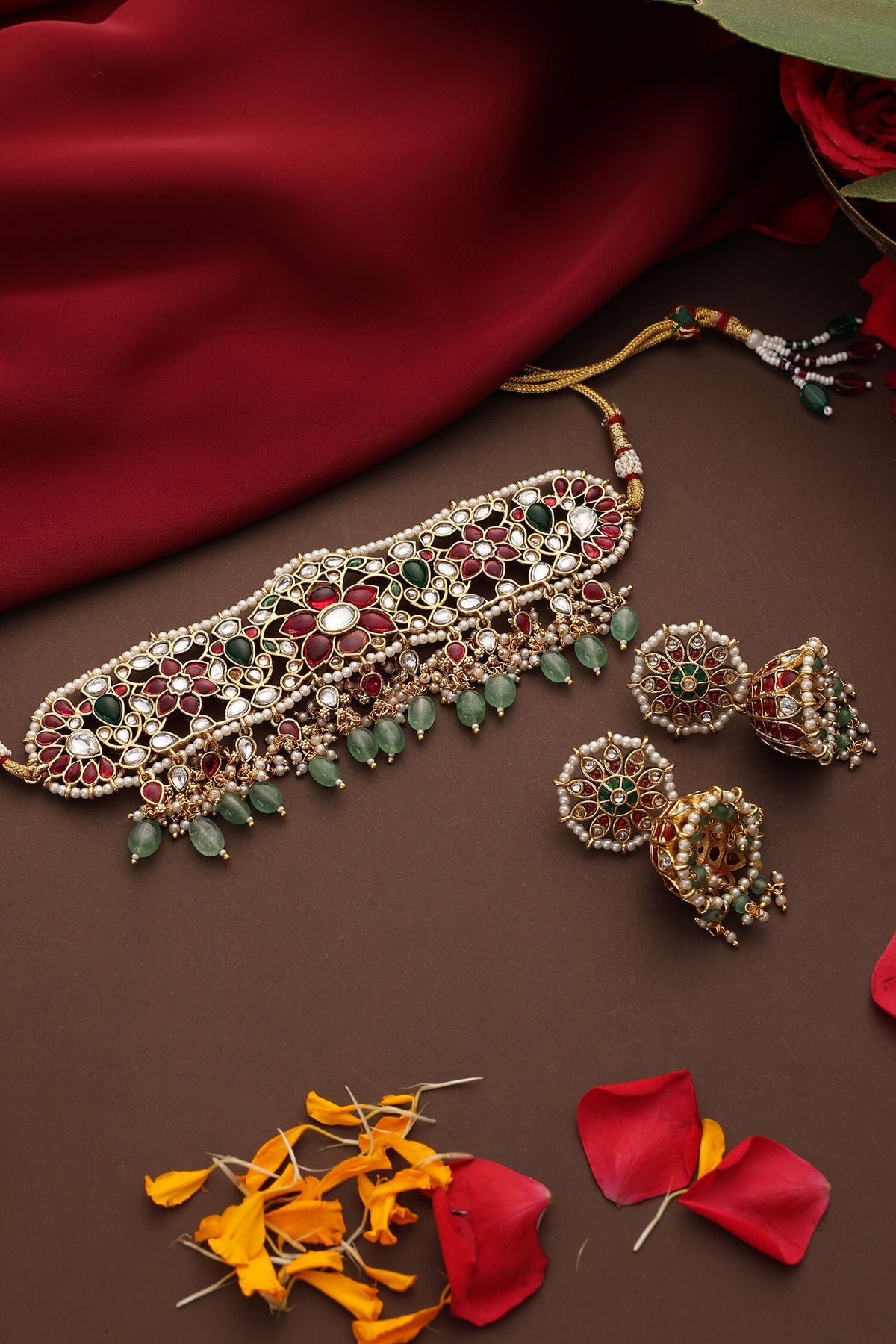 Multicolor Gold Plated Jadau Choker Set 