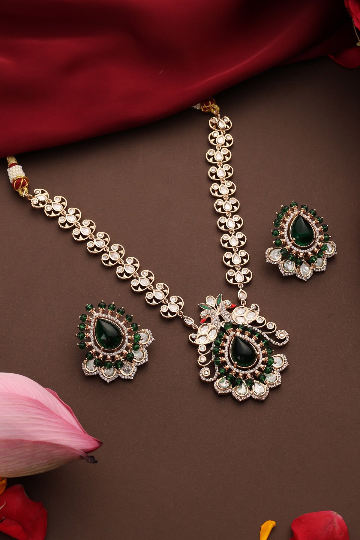 Polki Studded Pendant Necklace Set 