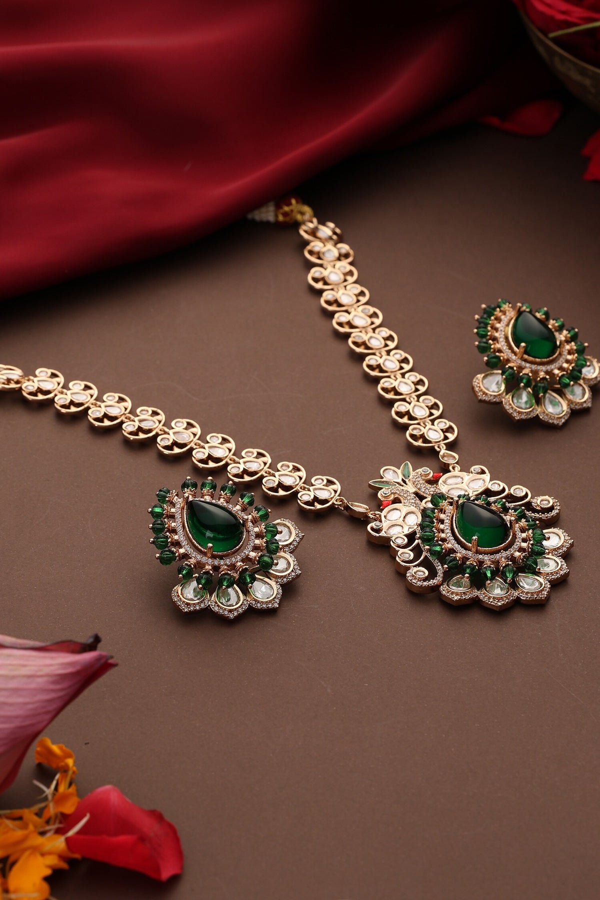 Polki Studded Pendant Necklace Set 