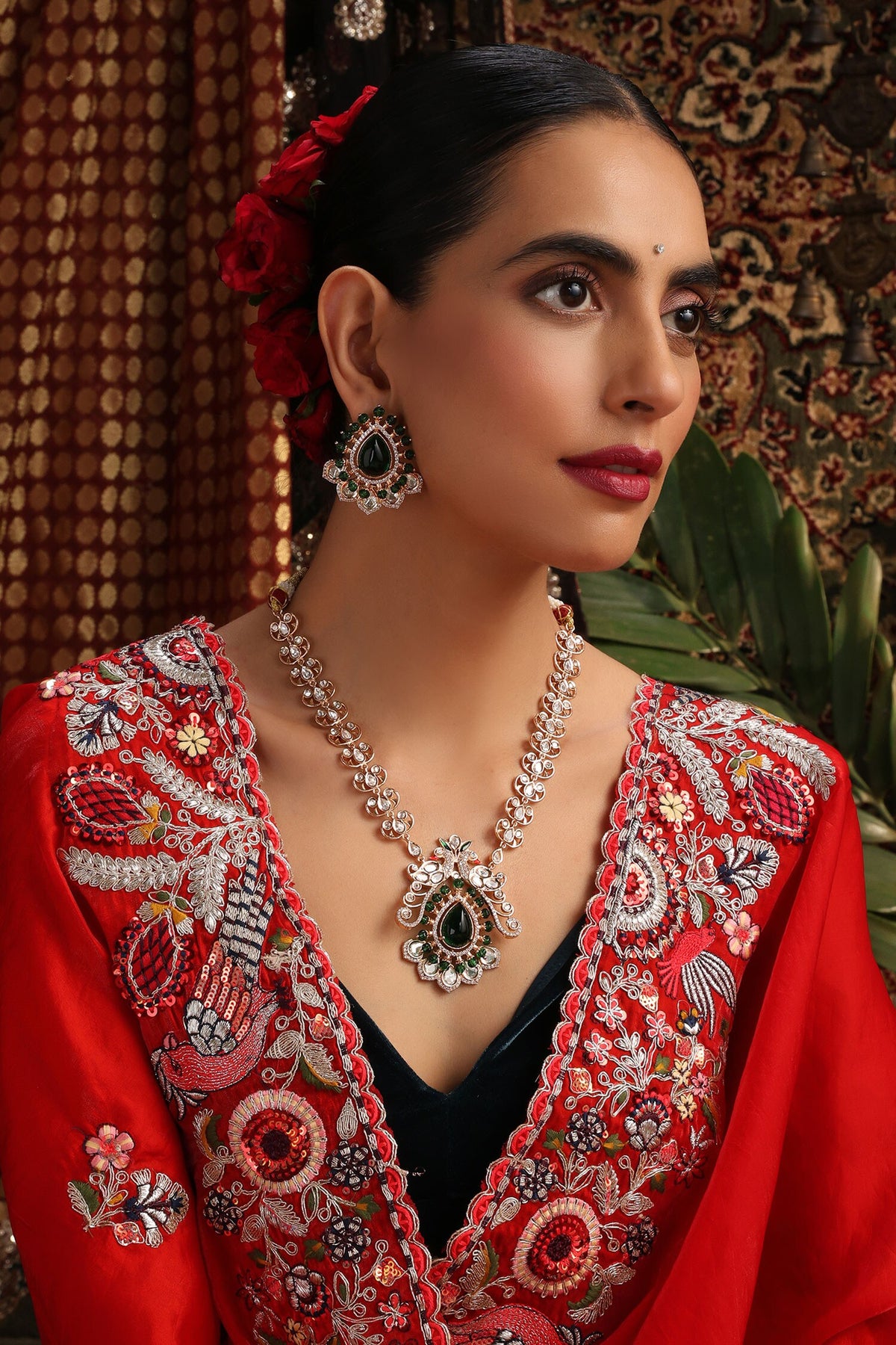 Polki Studded Pendant Necklace Set 