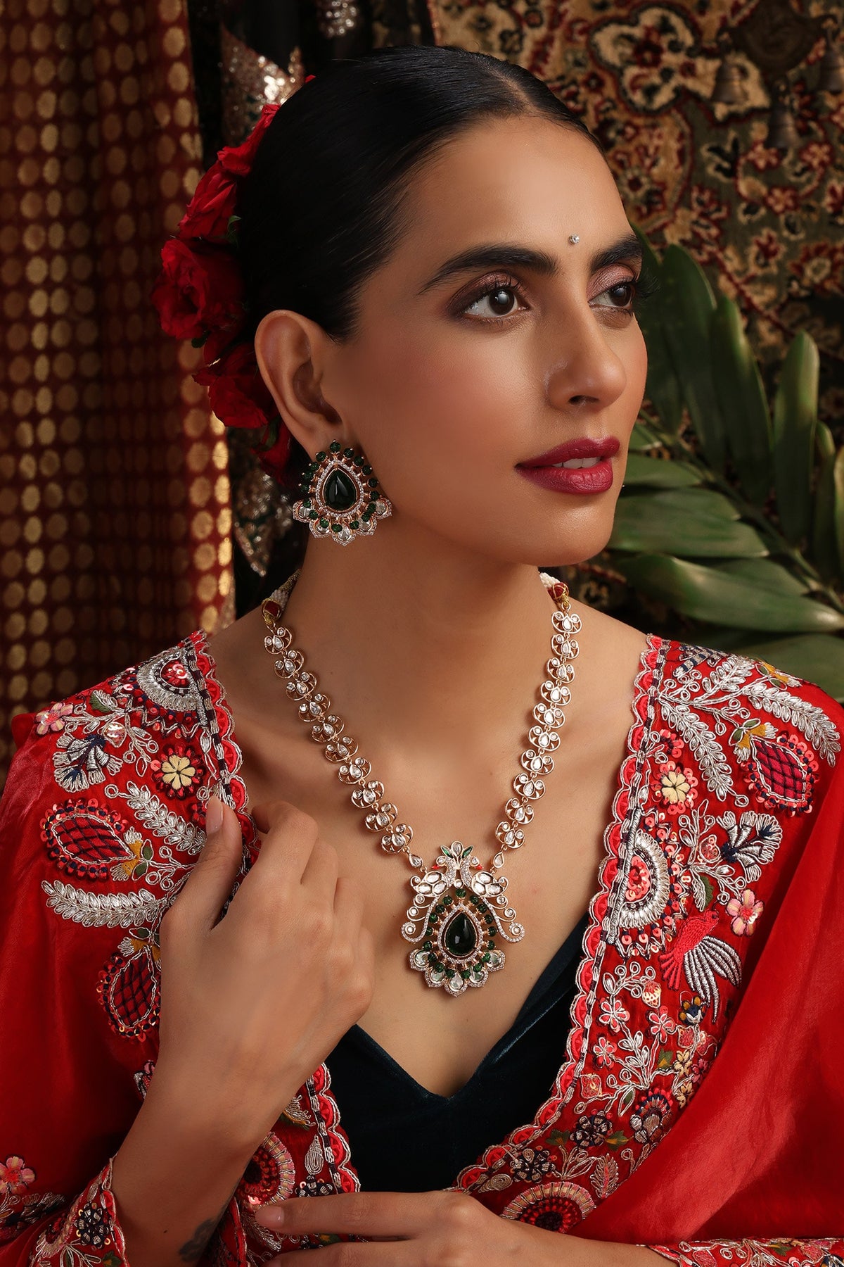 Polki Studded Pendant Necklace Set 