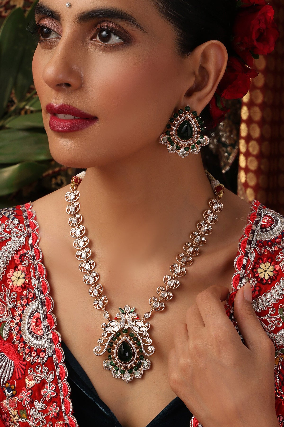 Polki Studded Pendant Necklace Set 