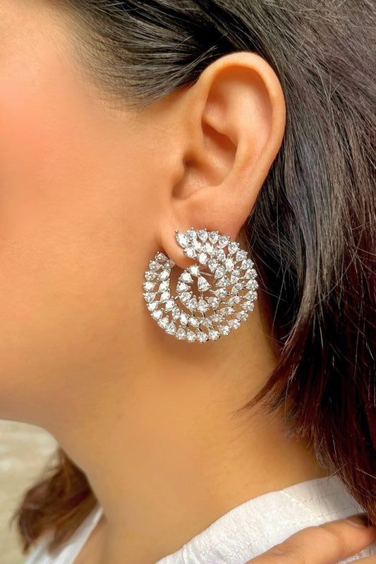 Spiral Bloom White Zirconia Earrings 