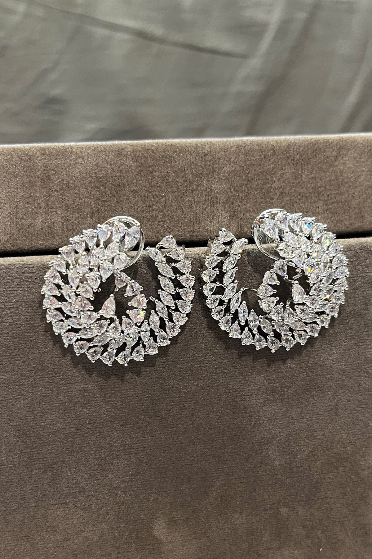 Spiral Bloom White Zirconia Earrings 