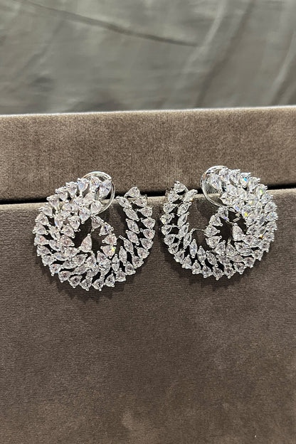 Spiral Bloom White Zirconia Earrings 