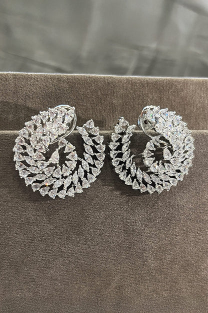 Spiral Bloom White Zirconia Earrings 