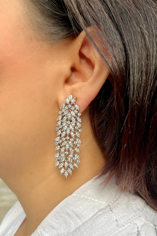 Sleek Tassel White Zirconia Earrings 