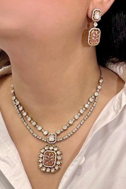 Polki Floral Charm Pendant Necklace Set 