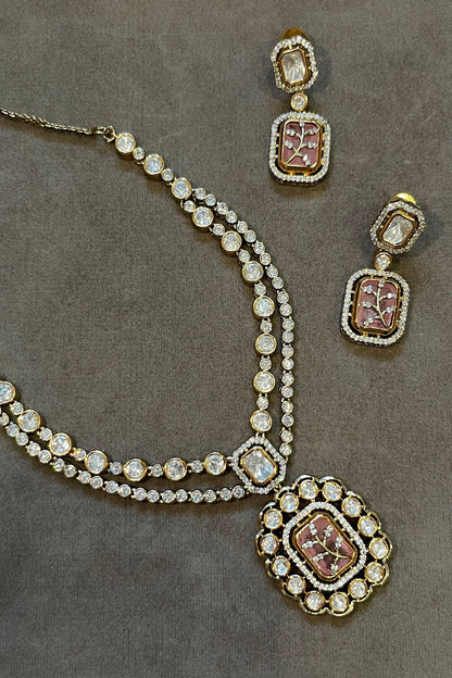 Polki Floral Charm Pendant Necklace Set 