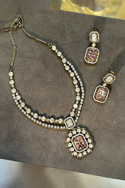 Polki Floral Charm Pendant Necklace Set 