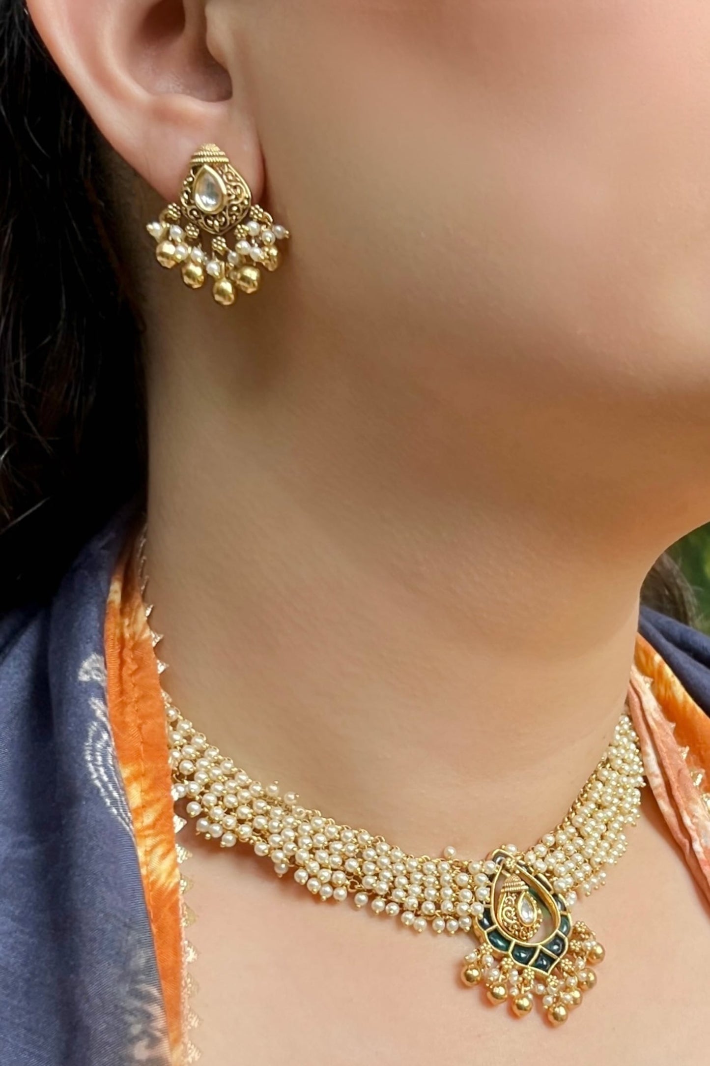 Pearl Temple Necklace Set 