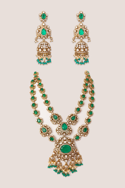 Long Polki Pendant Necklace Set 