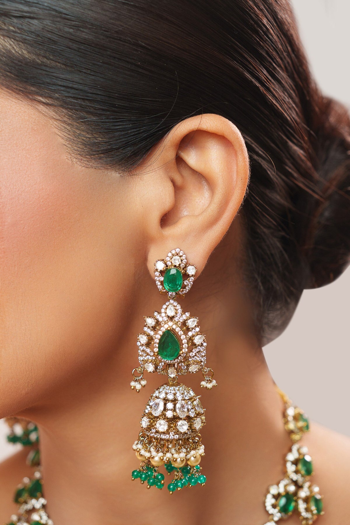 Long Polki Pendant Necklace Set 