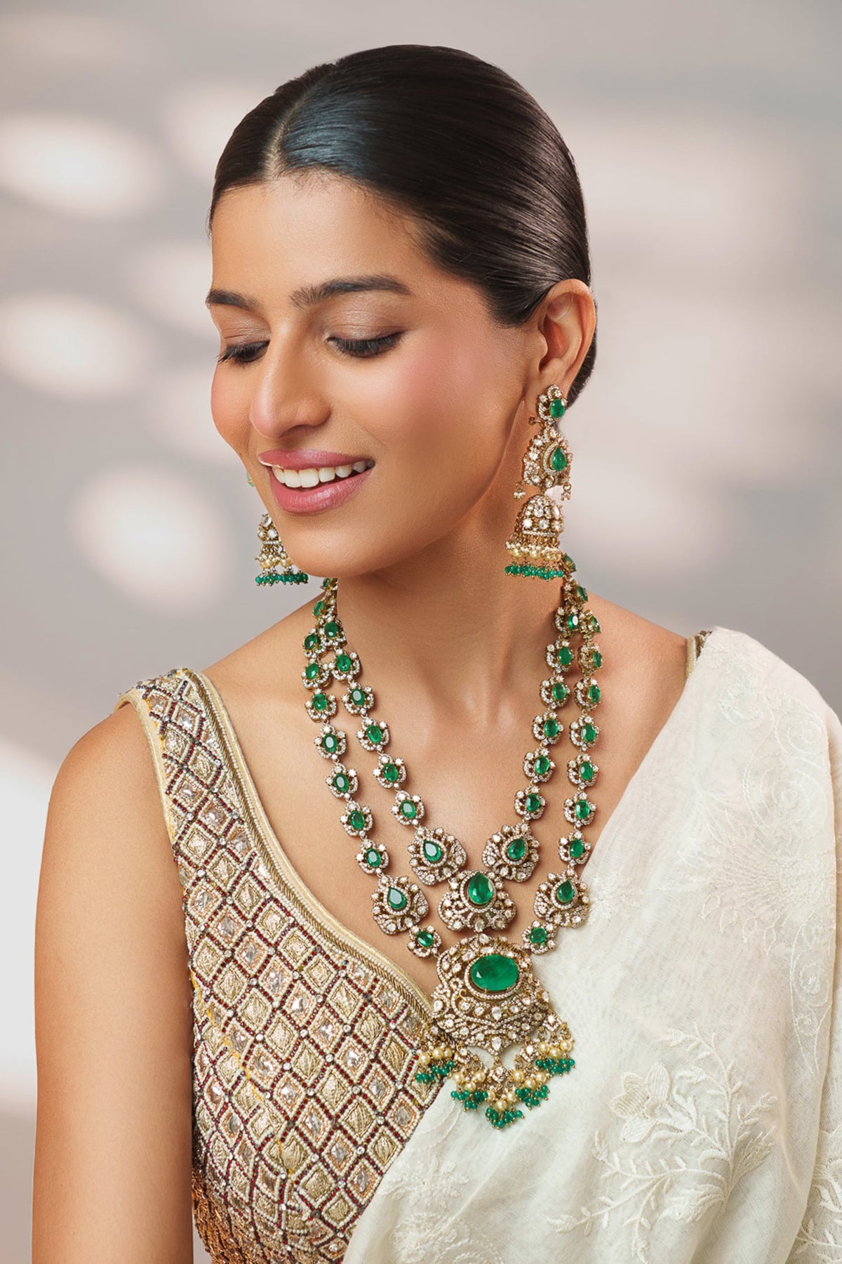 Long Polki Pendant Necklace Set 