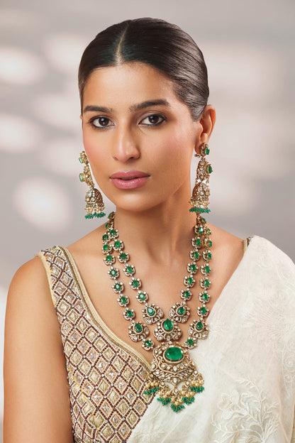 Long Polki Pendant Necklace Set 