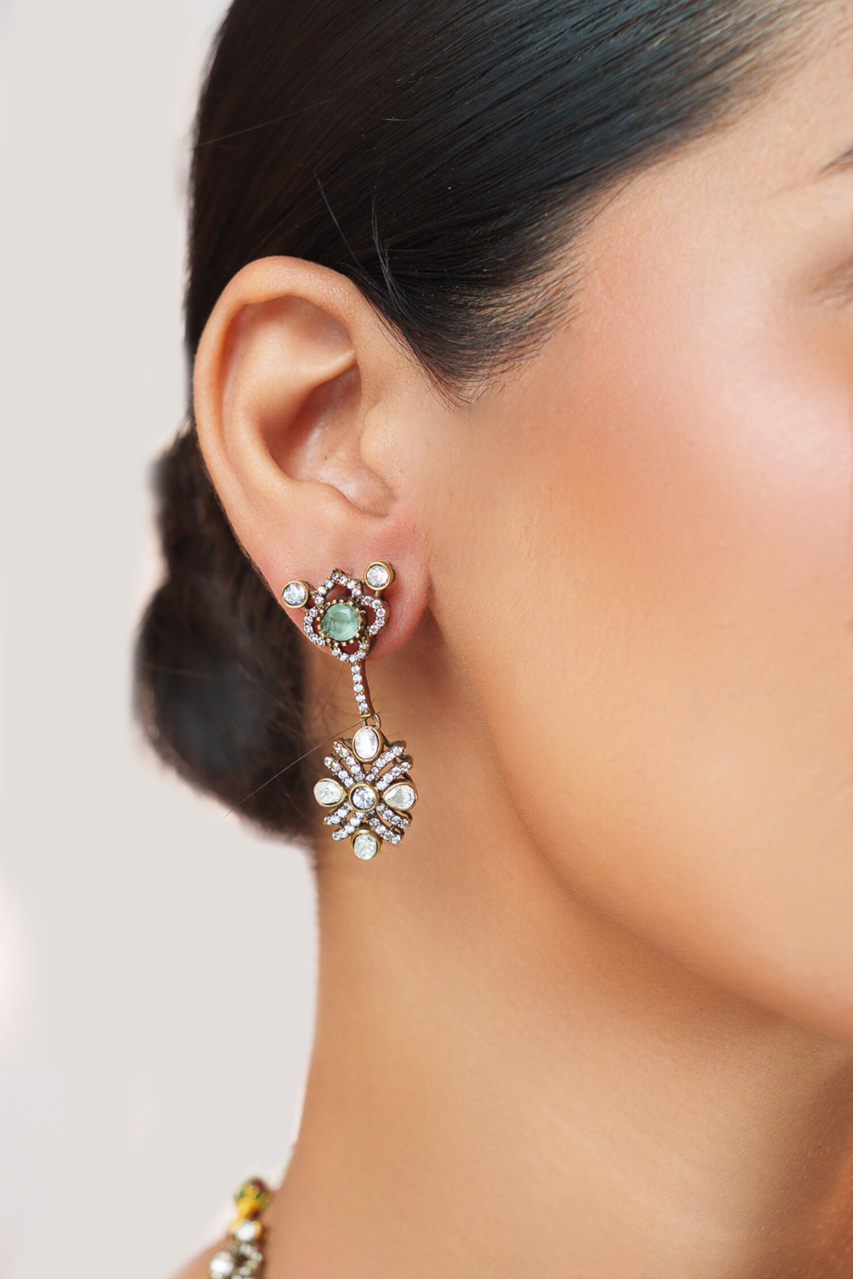 Two Tone Kundan Polki Stone Necklace Set 