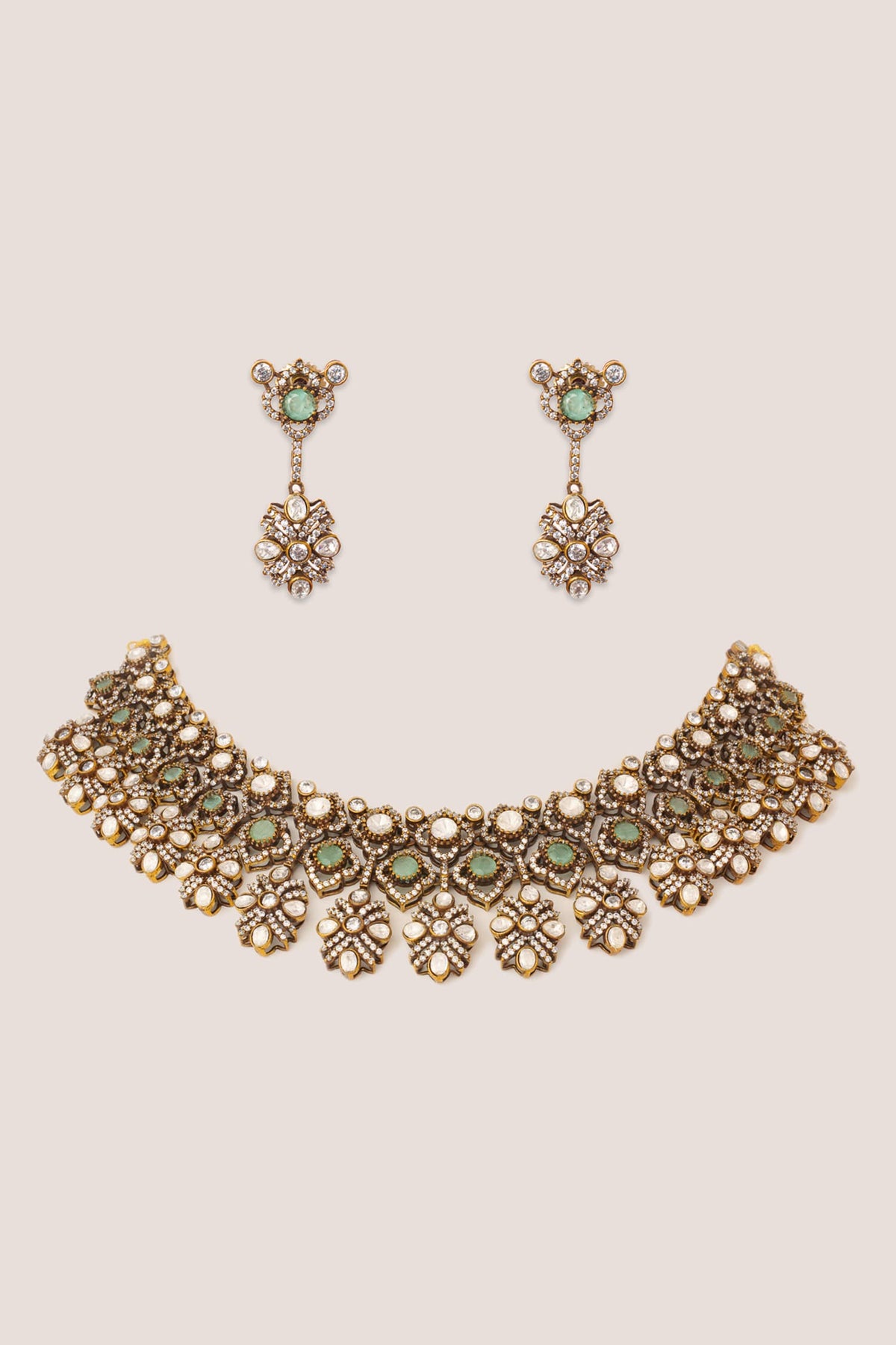 Two Tone Kundan Polki Stone Necklace Set 