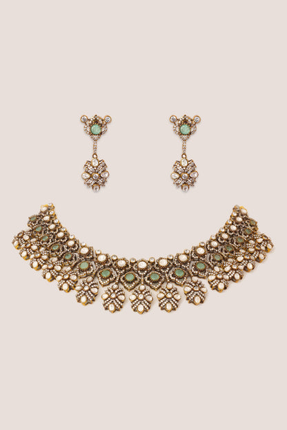 Two Tone Kundan Polki Stone Necklace Set 