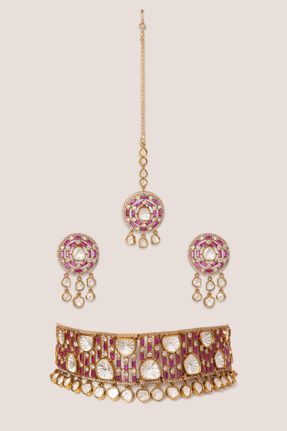 Two Tone Polki Choker Set 